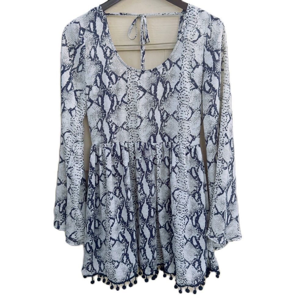 Tobi Dress Animal Print Tassel Accent Navy Gray‎ Off White Size S